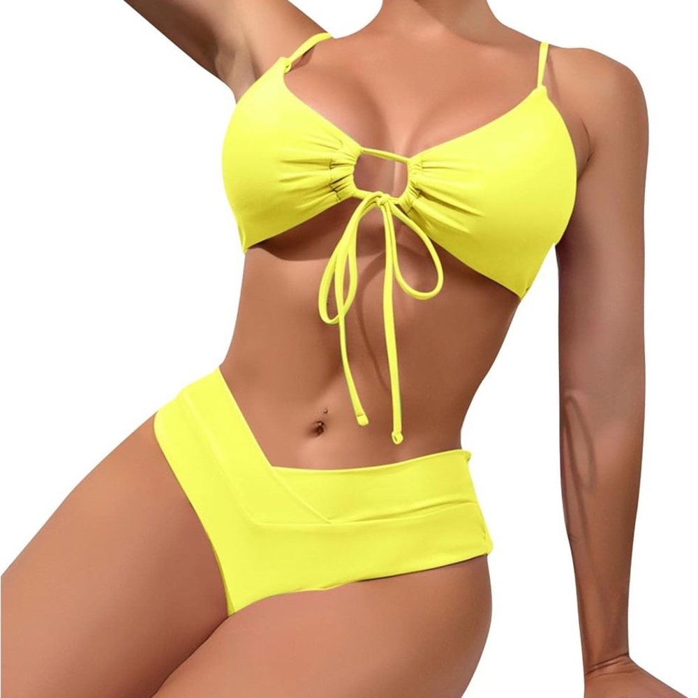 Split Thin Strap High Waist Bikini